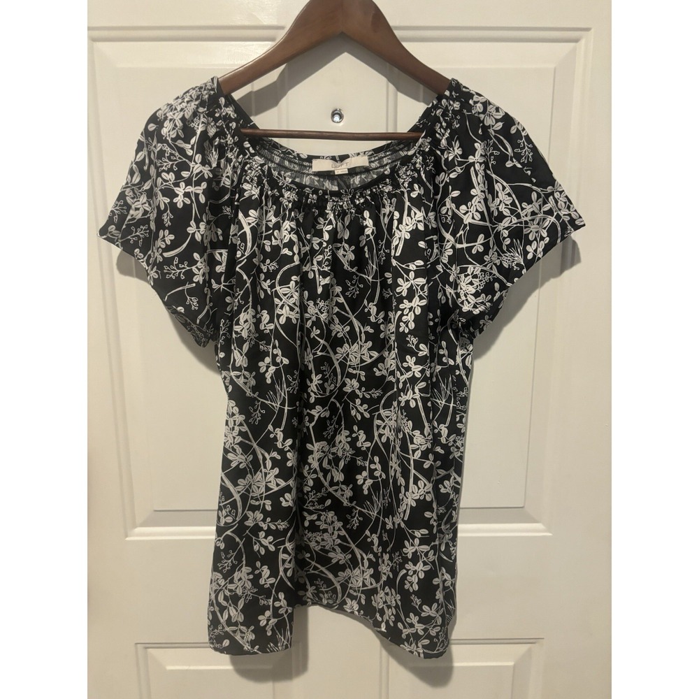 Ann Taylor‎ Loft Womens Black & White Floral Blouse Top Medium Work Casual